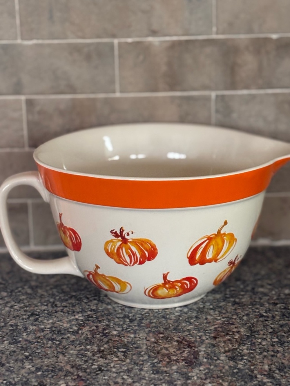 Fall Pumpkin Mixing Bowl with Orange Rim